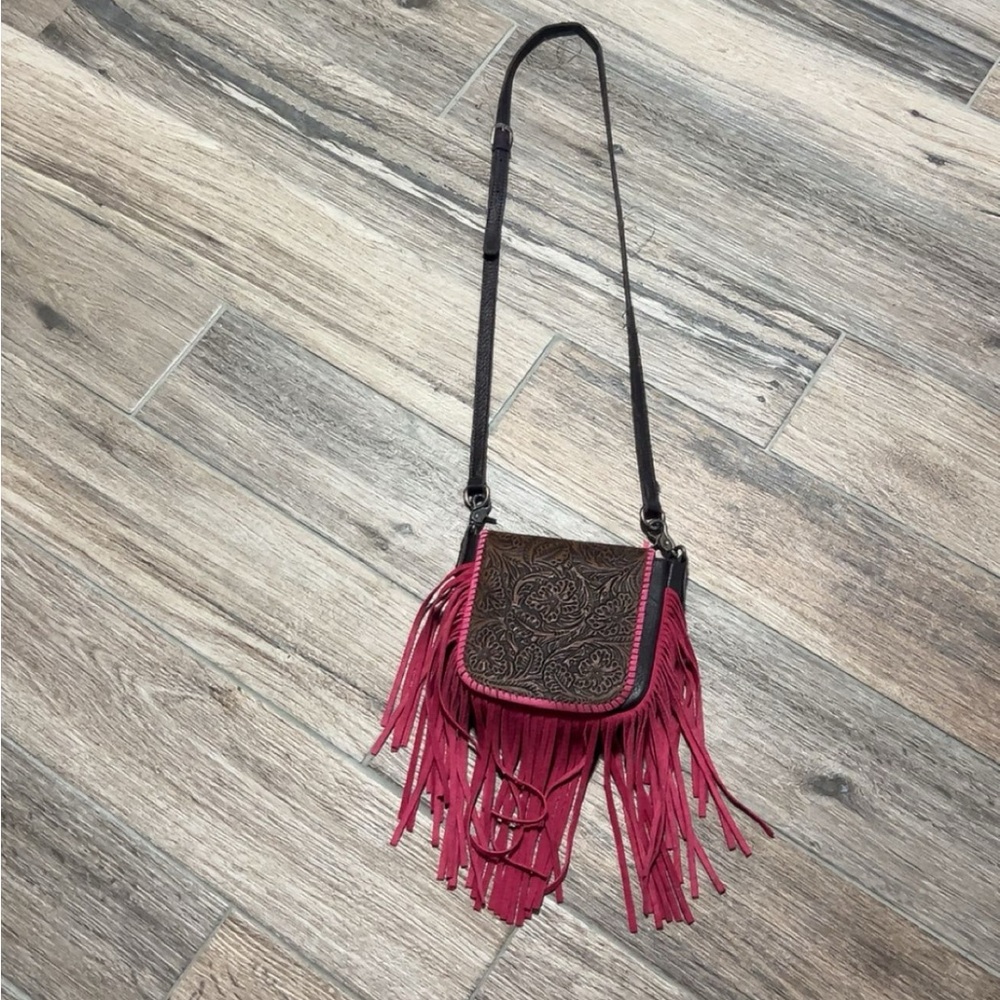 Wrangler Brown and Pink Fringed Crossbody Bag